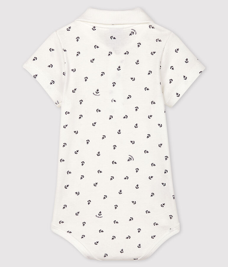 Body estampado de algod&oacute;n y manga corta de beb&eacute; ni&ntilde;o blanco/azul