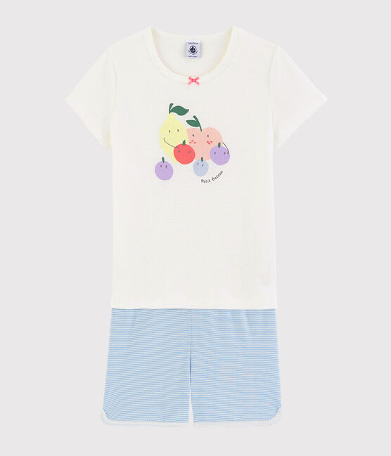 Pijama corto con estampado de frutas de verano de niña de algodón blanco MARSHMALLOW/blanco MULTICO