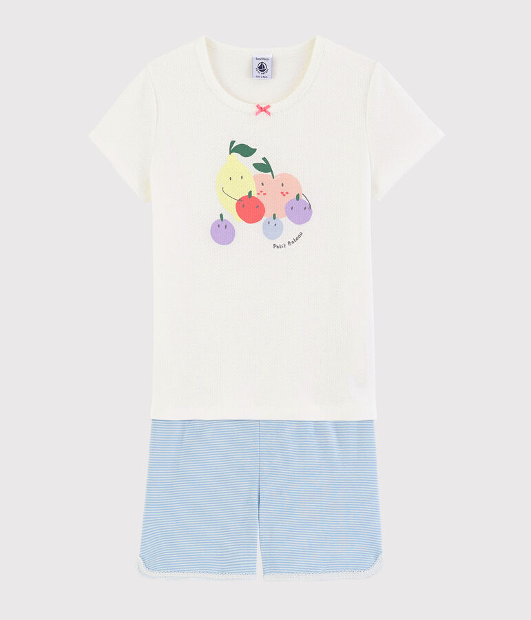Pijama corto con estampado de frutas de verano de ni&ntilde;a de algod&oacute;n blanco/multicolor