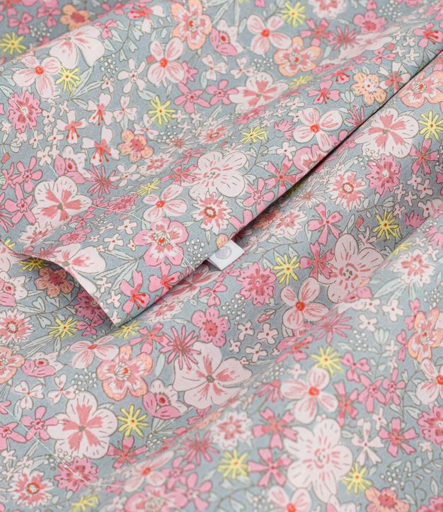 Vestido infantil sin mangas de algod&oacute;n con estampado de flores azul/multicolor