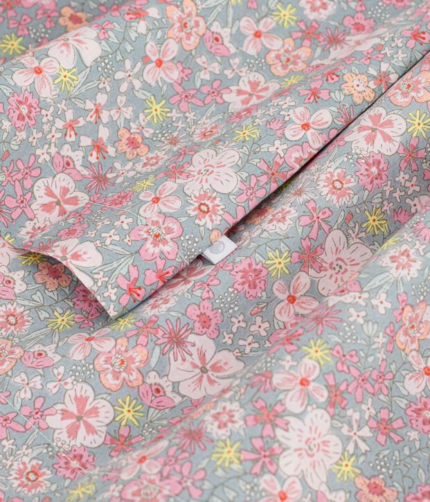 Vestido infantil sin mangas de algod&oacute;n con estampado de flores azul/multicolor