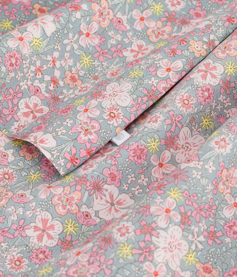 Vestido infantil sin mangas de algod&oacute;n con estampado de flores azul/multicolor