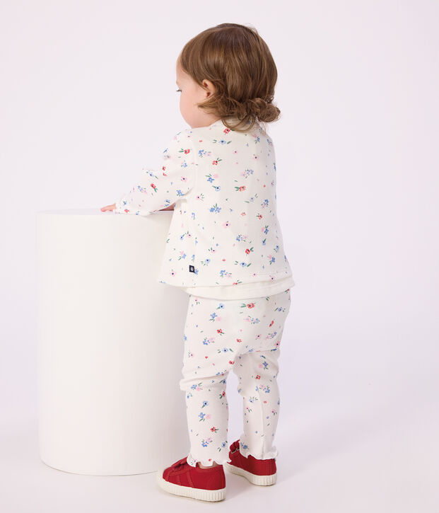 Leggings de algod&oacute;n con estampado de flores para beb&eacute; blanco/multicolor
