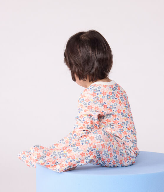 Pijama de terciopelo con estampado de flores para bebé blanco MARSHMALLOW/blanco MULTICO