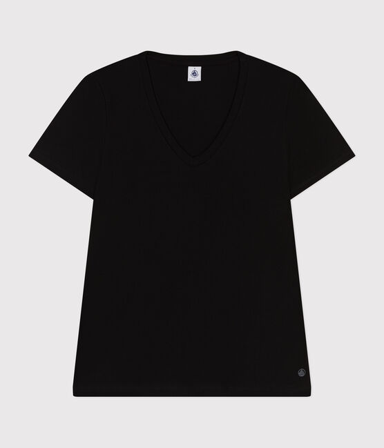 Camiseta LA RECTA de algodón con cuello de pico para mujer negro BLACK