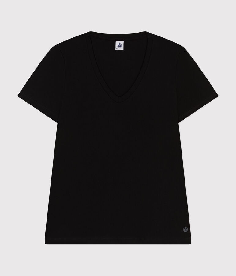 Camiseta LA RECTA de algod&oacute;n con cuello de pico para mujer negro