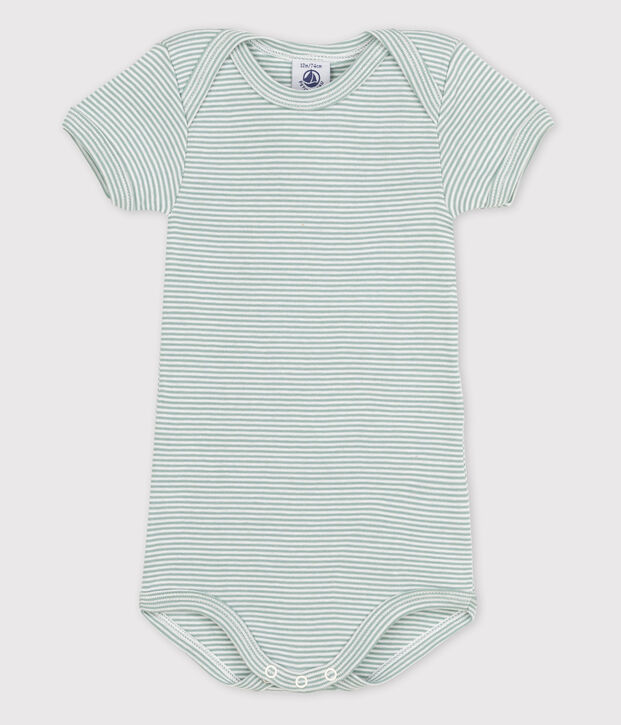Bodi de manga corta de beb&eacute; ni&ntilde;a verde/blanco