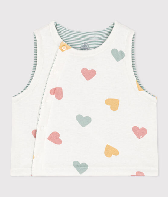 Chaleco reversible de algodón con corazones para bebé blanco MARSHMALLOW/blanco MULTICO