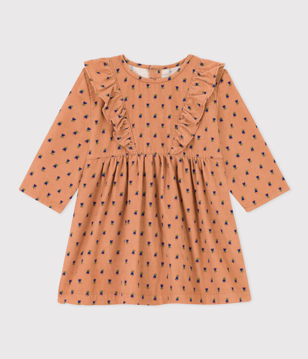 Vestido de terciopelo de manga larga para beb&eacute; rosa/multicolor