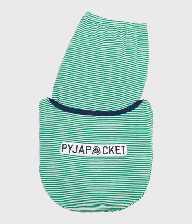 Pijama de mil rayas verde de ni&ntilde;o peque&ntilde;o con acanalado verde/blanco