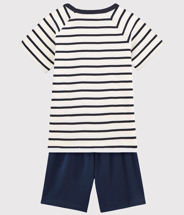 Pijama corto marinera de ni&ntilde;o de algod&oacute;n blanco/azul