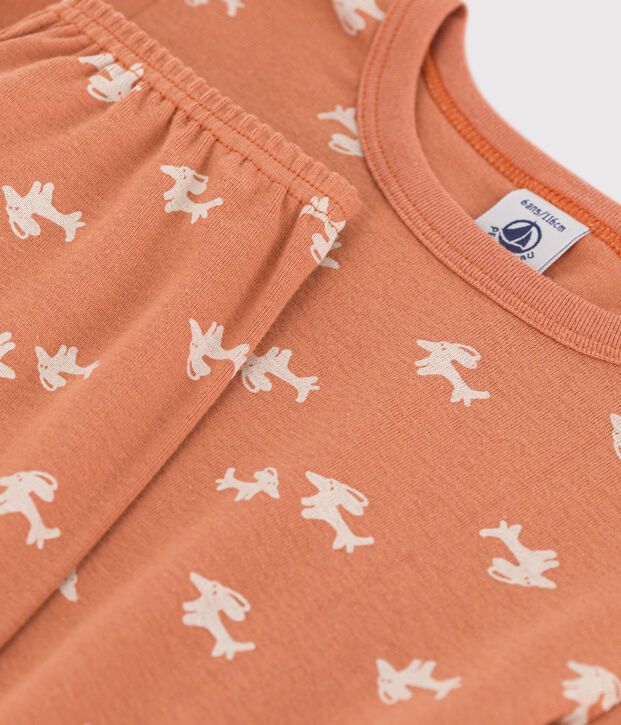 Pijama de algod&oacute;n ajustado para ni&ntilde;a rosa/crudo