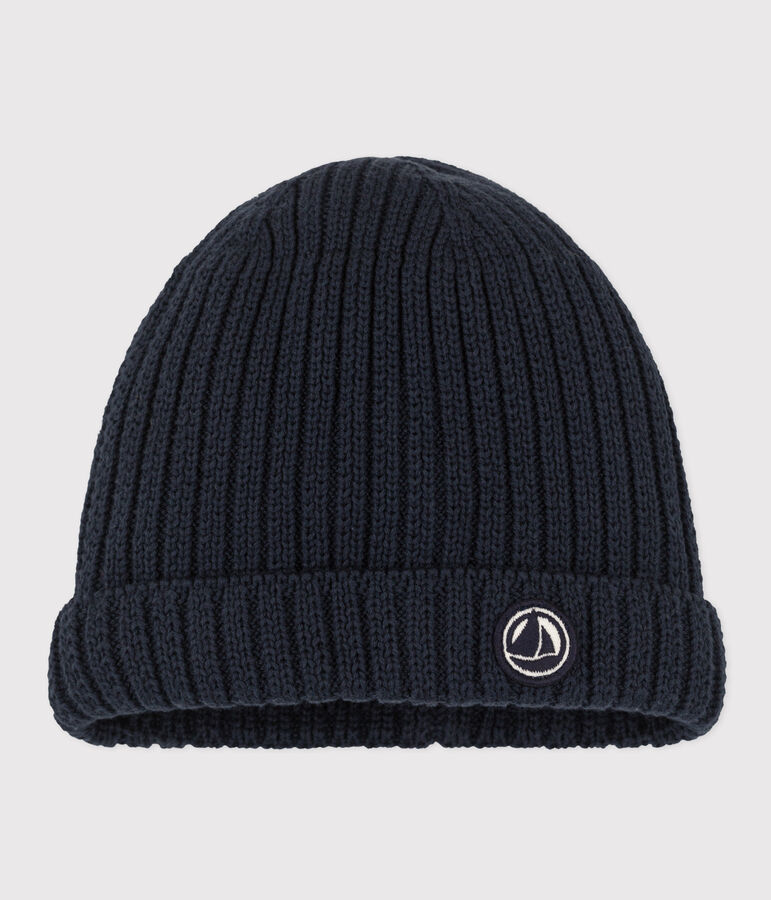 Gorro de punto tricotado con forro polar para beb&eacute; azul SMOKING