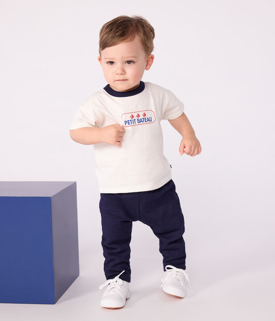 Camiseta de algodón de manga larga con estampado de logo vintage para bebé blanco MARSHMALLOW