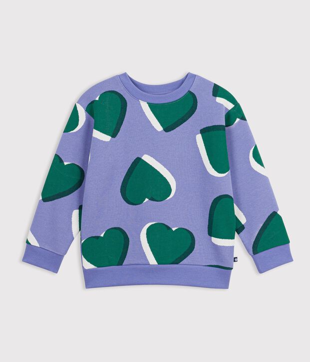 Sudadera infantil de algod&oacute;n con estampado de corazones violeta/multicolor