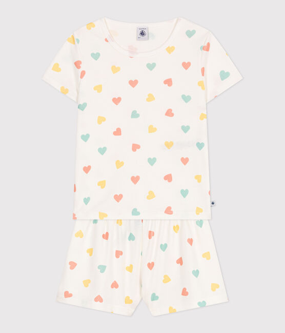 Pijama corto infantil de algodón con estampado de corazones blanco MARSHMALLOW/blanco MULTICO