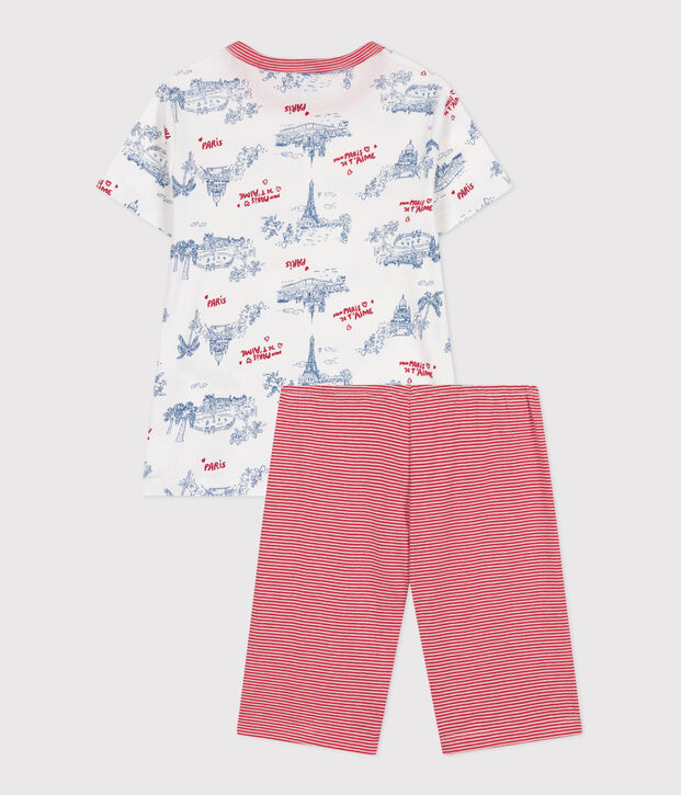 Pijama infantil corto de algod&oacute;n con estampado de Par&iacute;s blanco/multicolor