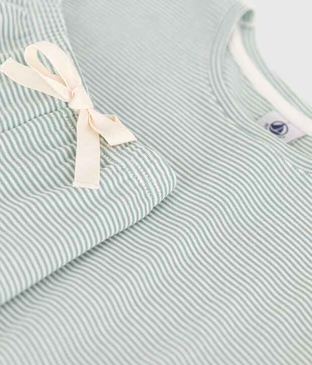Pijama milrayas de algod&oacute;n de mujer verde/blanco