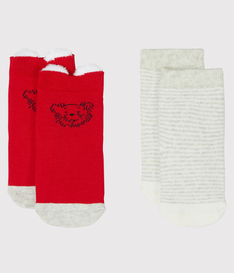Lote de 2 pares de calcetines para beb&eacute; unisex rojo