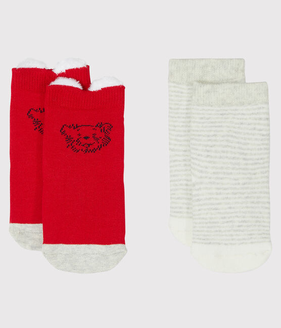 Lote de 2 pares de calcetines para bebé unisex rojo TERKUIT