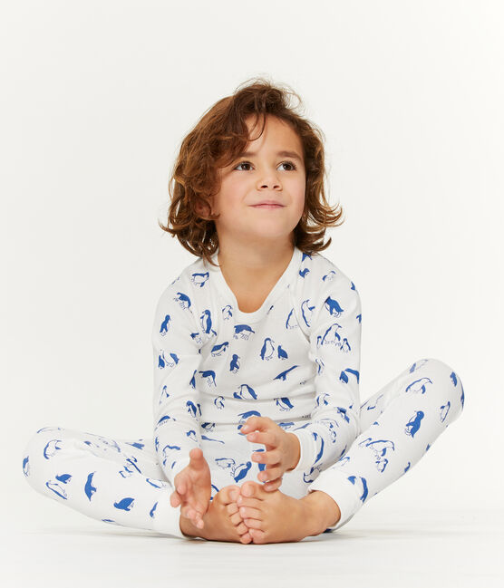 Pijama unisex de rizo picado muy cálido blanco MARSHMALLOW/azul MAJOR