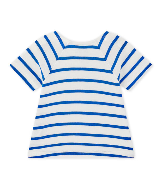 Camiseta beb&eacute; ni&ntilde;a de manga cortos a rayas blanco/azul