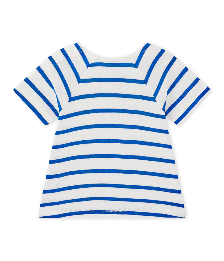 Camiseta beb&eacute; ni&ntilde;a de manga cortos a rayas blanco MARSHMALLOW/azul PERSE