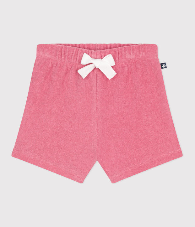 Pantal&oacute;n corto de rizo de algod&oacute;n para beb&eacute; rosa