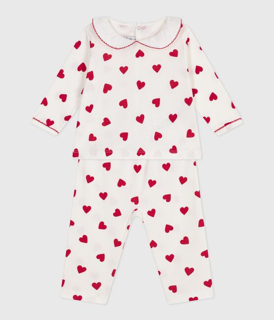Pijama de 2 piezas con estampado de corazones para bebé blanco MARSHMALLOW/rojo TERKUIT