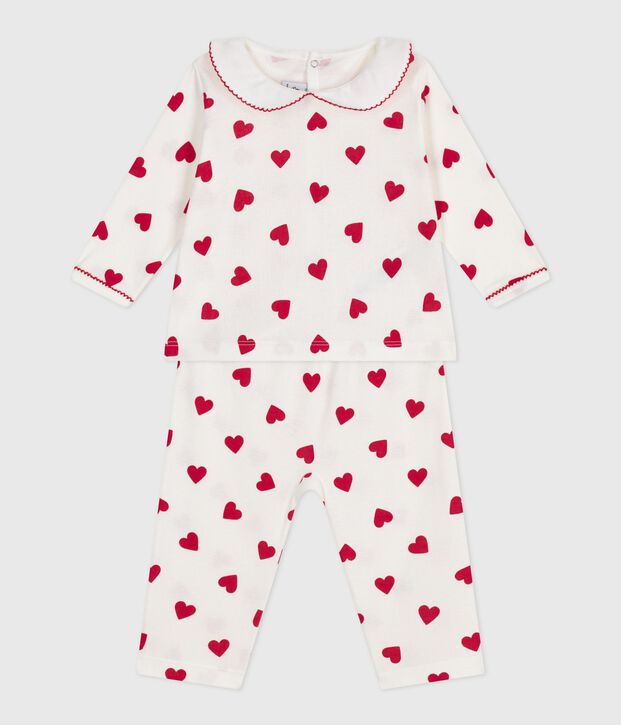 Pijama de 2 piezas con estampado de corazones para beb&eacute; blanco/rojo