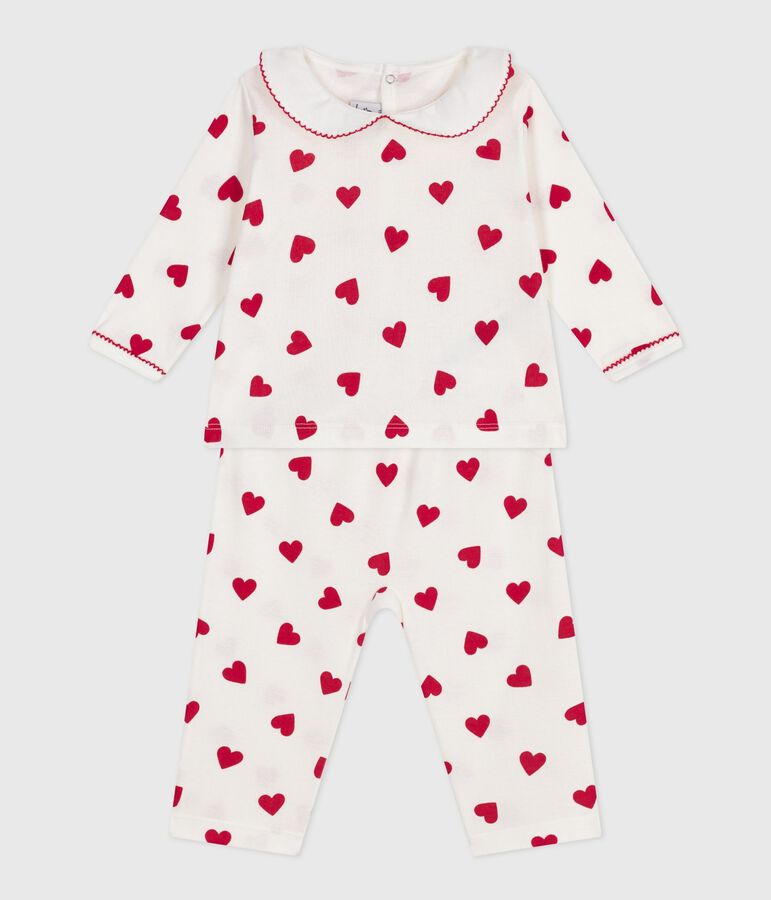 Pijama de 2 piezas con estampado de corazones para beb&eacute; blanco MARSHMALLOW/rojo TERKUIT