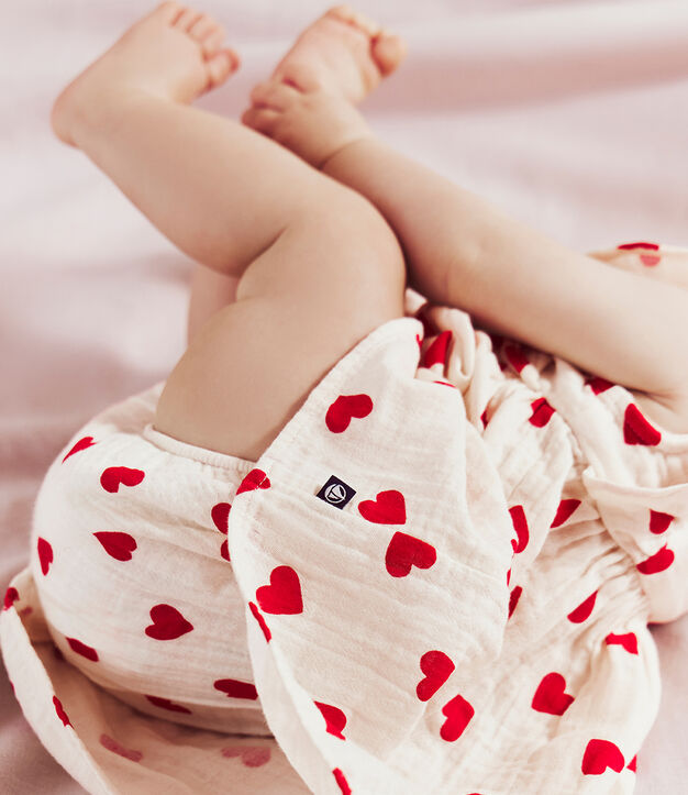 Vestido de algod&oacute;n y pololo con estampado de corazones para beb&eacute; rojo/rojo