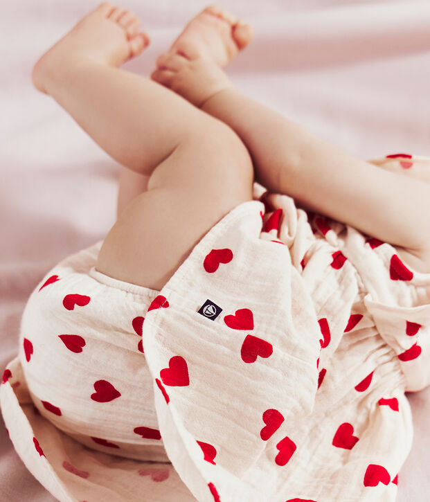 Vestido de algod&oacute;n y pololo con estampado de corazones para beb&eacute; rojo/rojo