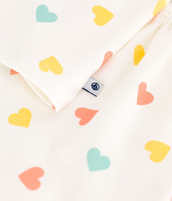 Pijama corto infantil de algodón con estampado de corazones blanco MARSHMALLOW/blanco MULTICO