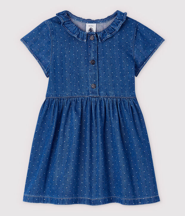 Vestido vaquero claro de lunares de beb&eacute; ni&ntilde;a azul