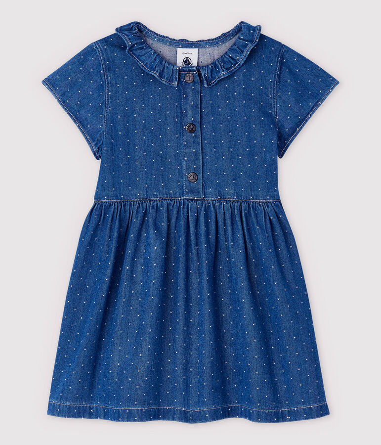 Vestido vaquero claro de lunares de beb&eacute; ni&ntilde;a azul