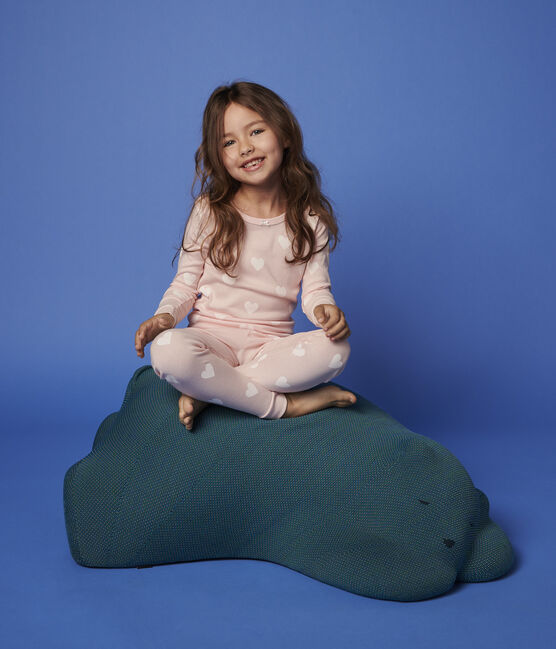 Pijama snugfit de corazón rosa de algodón ecológico de niña rosa MINOIS/blanco MARSHMALLOW