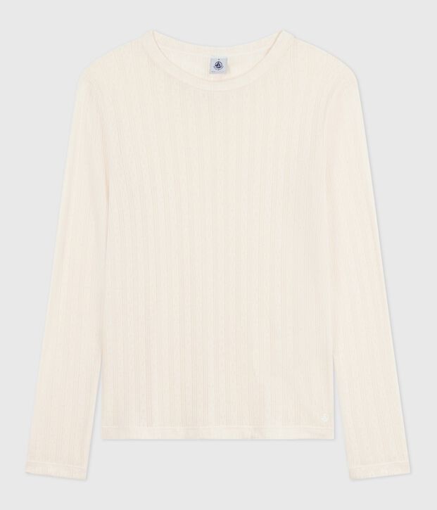 Camiseta Ic&oacute;nica de manga larga de algod&oacute;n calado para mujer MILK