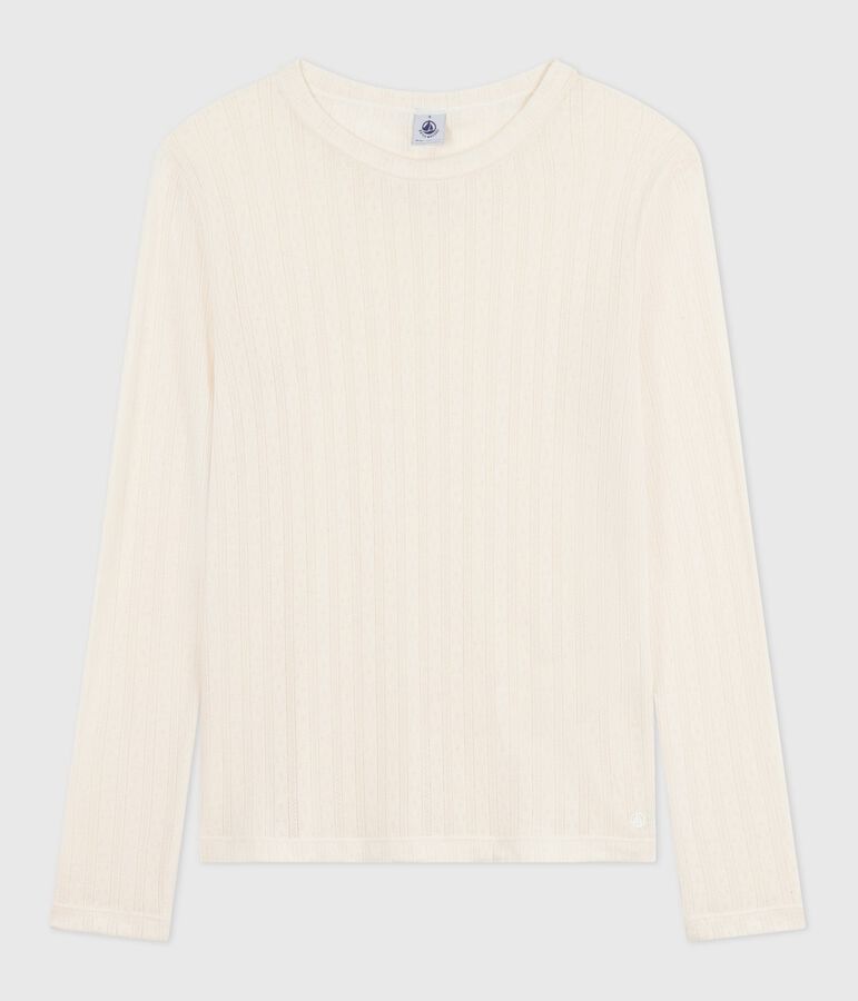 Camiseta Ic&oacute;nica de manga larga de algod&oacute;n calado para mujer crudo