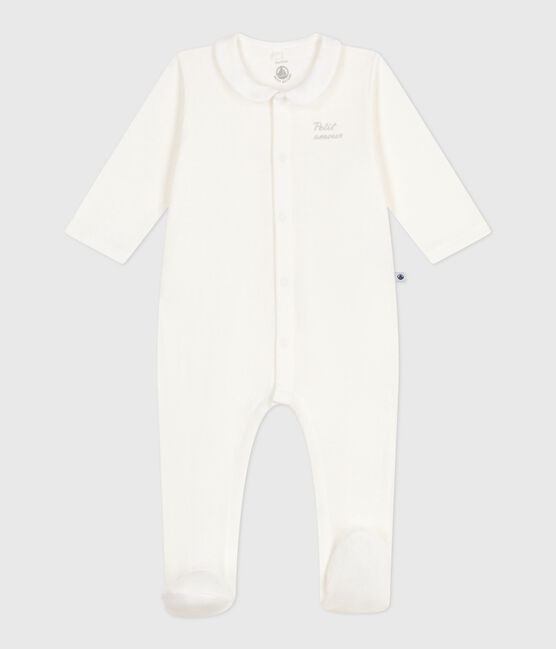 Pijama con cuello de túbico liso para bebé blanco MARSHMALLOW