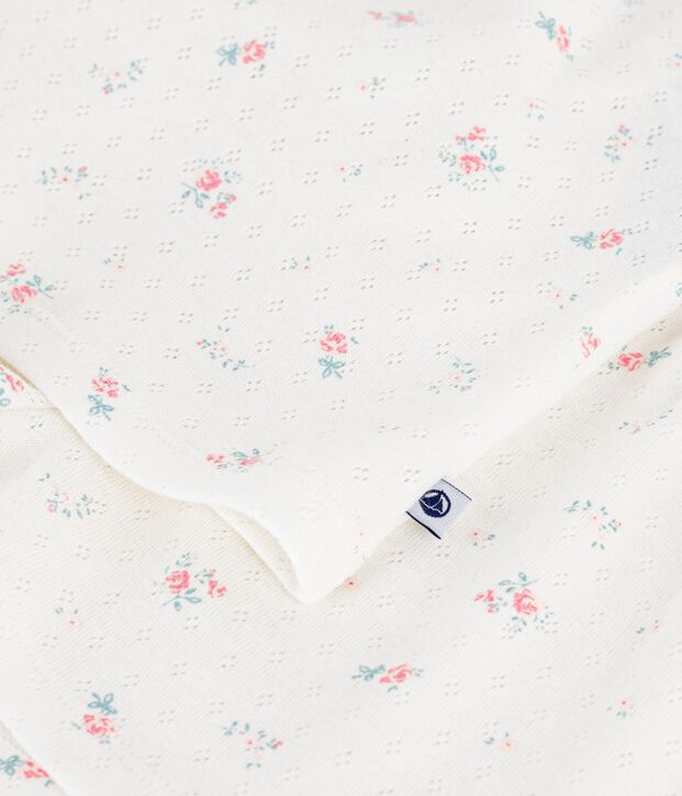 Pijama corto infantil de algod&oacute;n calado con estampado de flores blanco/multicolor