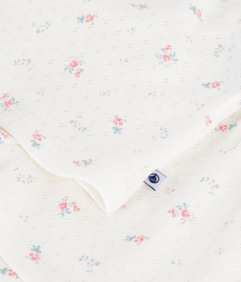 Pijama corto infantil de algod&oacute;n calado con estampado de flores blanco/multicolor