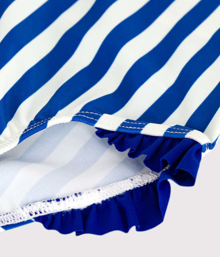 Ba&ntilde;ador con volantes y estampado de rayas para beb&eacute; azul/blanco
