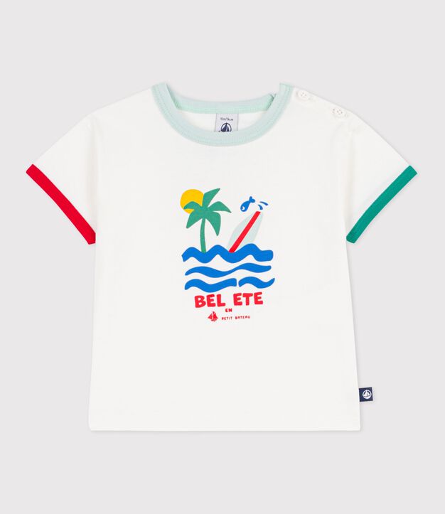 Camiseta de algod&oacute;n de manga corta con estampado para beb&eacute; blanco