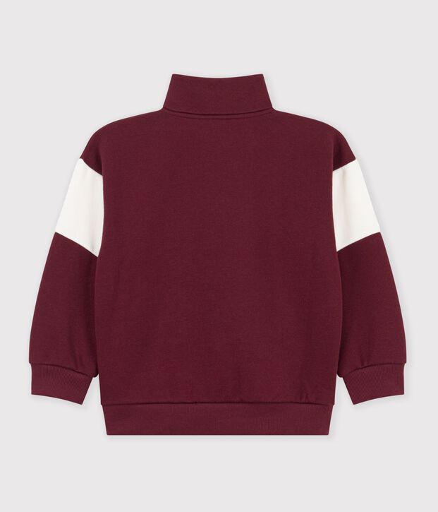 Sudadera infantil lisa colorblock de algod&oacute;n con cremallera en el cuello rojo/crudo
