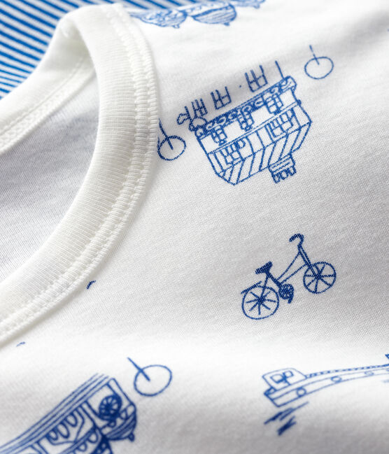 Juego de 2 pijamas, uno de París y otro milrayas en azul, de algodón de niño variante 1