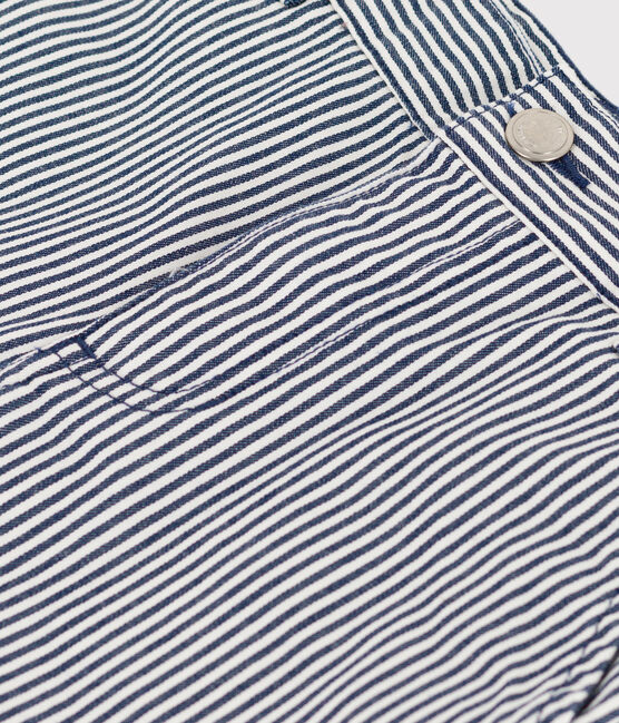 Pantalón de tela de algodón a rayas para niño azul MEDIEVAL/blanco MARSHMALLOW