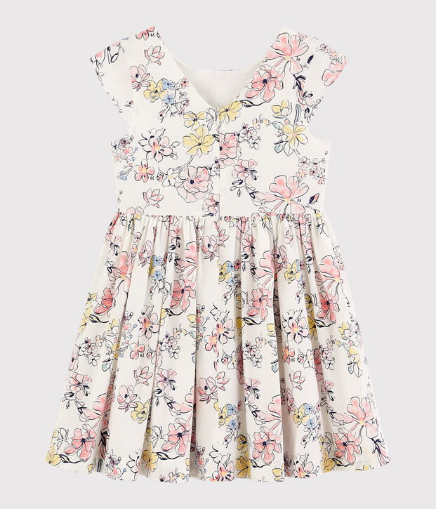 Vestido de celebraci&oacute;n de popelina de ni&ntilde;a blanco/multicolor