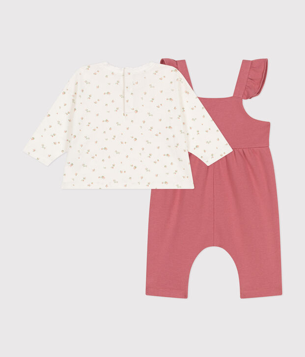 Conjunto de peto de felpa y camiseta de algod&oacute;n para beb&eacute; rosa/multicolor