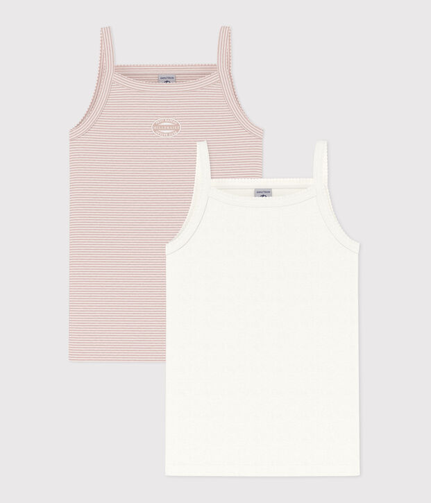 Juego de 2 camisetas infantiles de tirantes finos de algod&oacute;n multicolor
